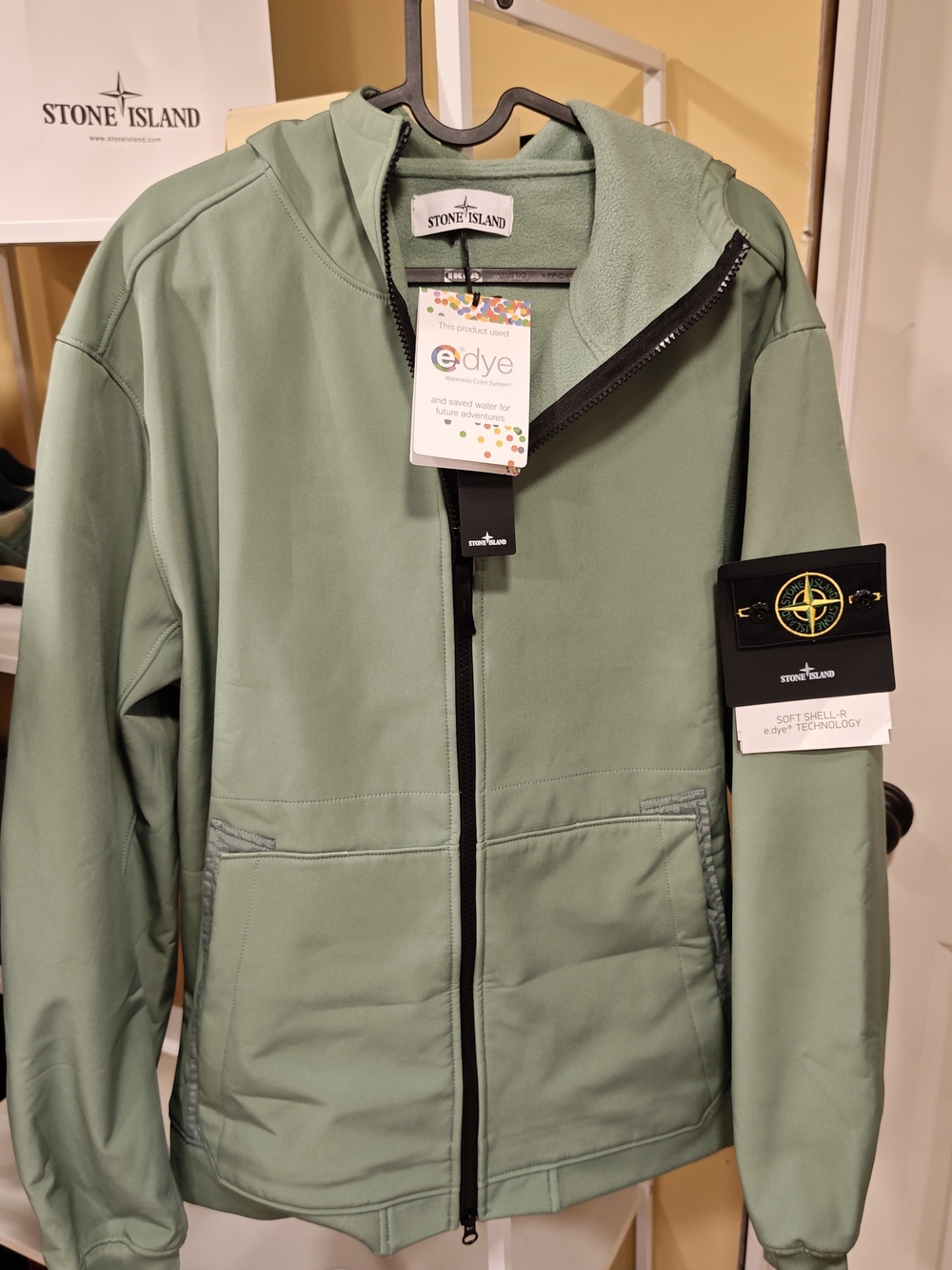 Stone Island Men’s Soft-Shell Hooded Jacket in Sage Green